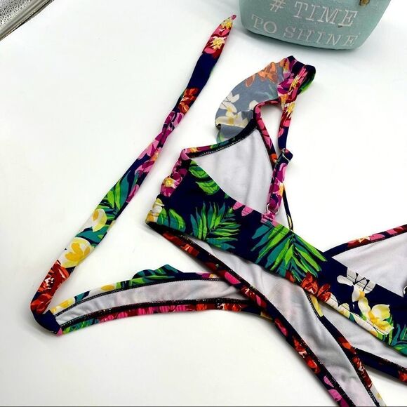 Cleanwater Floral Ruffle Tie Around Bikini Top - Picture 7 of 13